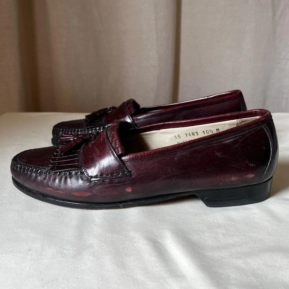 Johnston & Murphy Tassel Loafers Burgundy‎ Leather Italy 10.5 M Classic